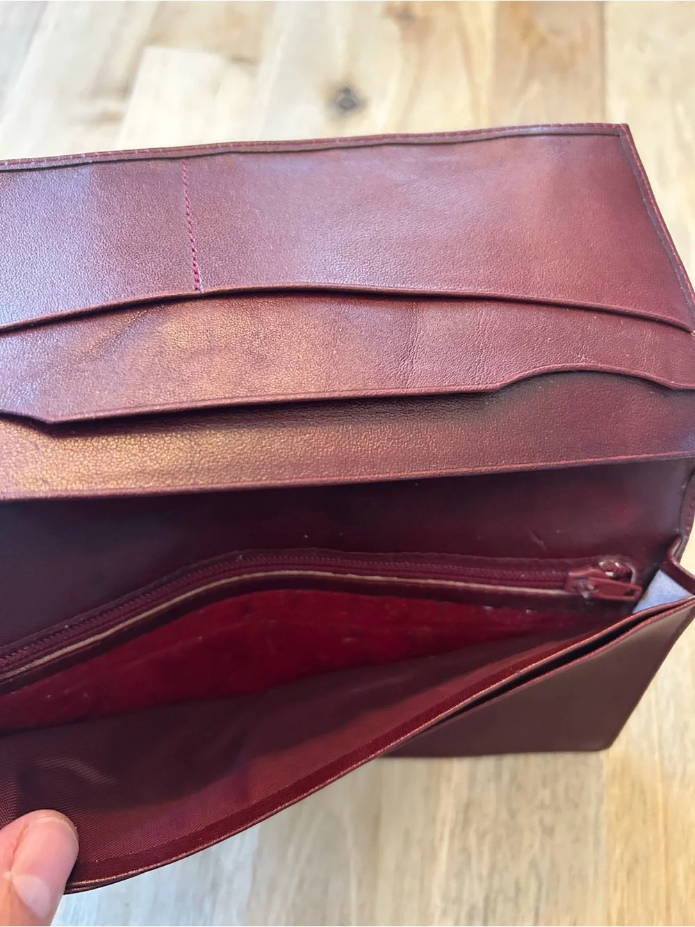 Vintage Christian Dior CD Logo Burgundy Leather Long Wallet Made in France